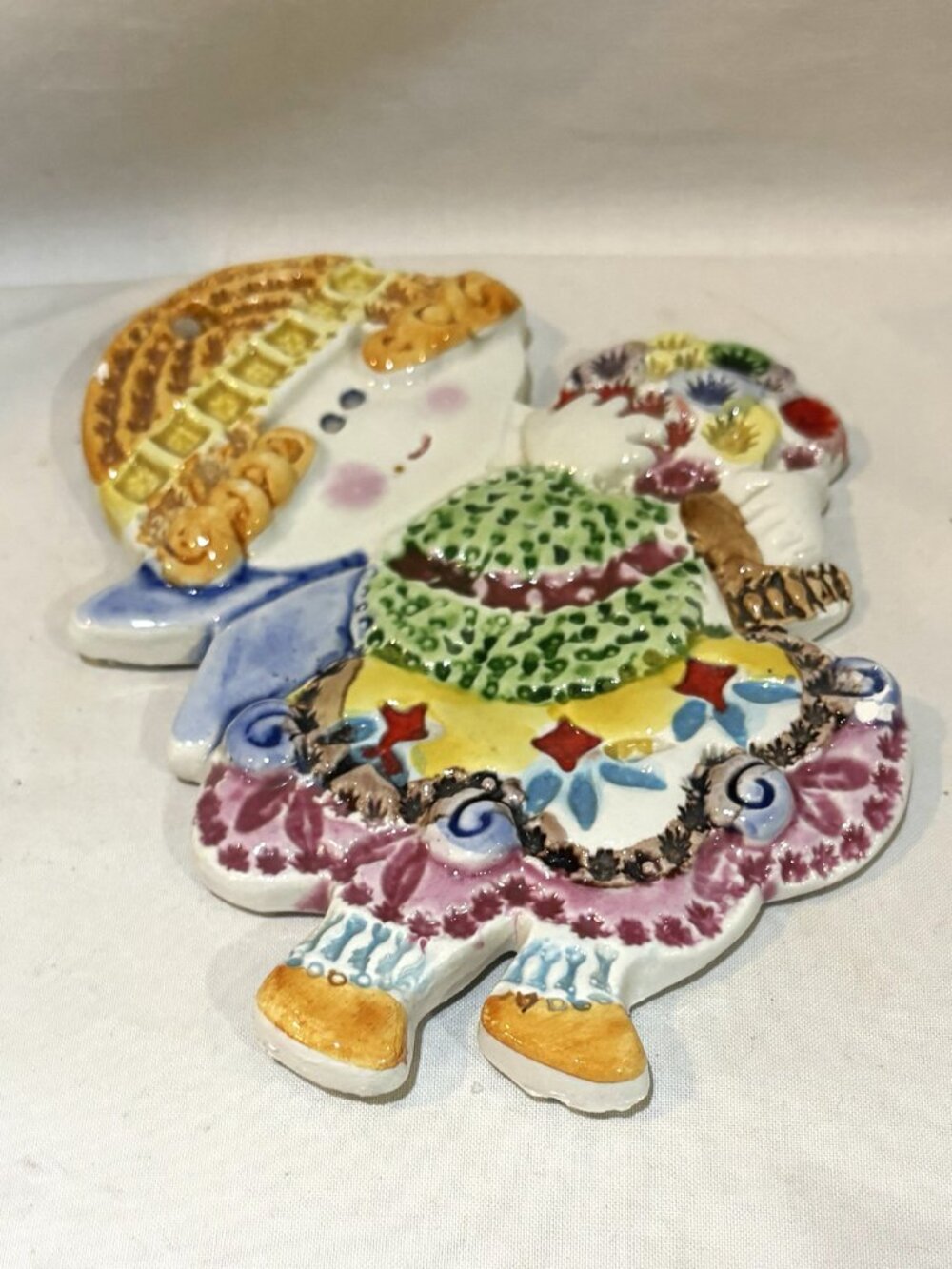 Italian Gensini Ceramic Wall Plaque Girl Angel Fairy Flower Basket Vintage AS IS